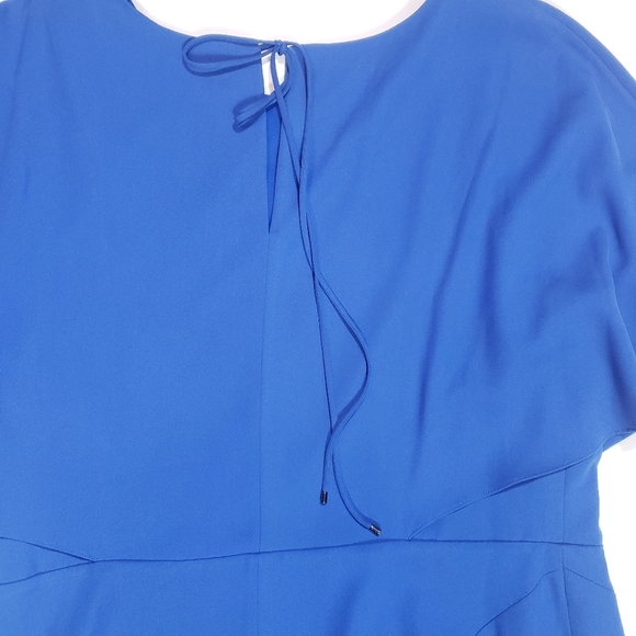 H By Halston Blue Chiffon Shift Dress Size 14 Flutter Bodice Keyhole Back Lined - Picture 8 of 15